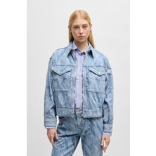 Boss Kadın Eskitme Desenli Cep Detaylı Fermuar Kapamalı Denim Bomber Mavi Ceket 50529985-416