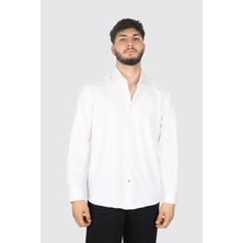 Boss Erkek Marka Logolu Düğmeli Gömlek Yaka Uzun Kollu Beyaz Gömlek 50521349-100
