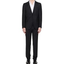 Boss Erkek Saf Yünlü Astarlı Çentik Yakalı Slim Fit Siyah Takım Elbise 50546097-001