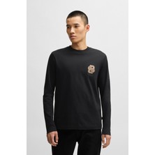 Boss Erkek Regular Fit Saf Pamuklu Yuvarlak Yaka Uzun Kollu Siyah T-Shirt 50533813-001