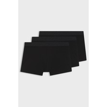 Boss Erkek Logo Kabartmalı Elastik Bel Bantlı Pamuklu Üçlü Paket Siyah Boxer 50546745-001
