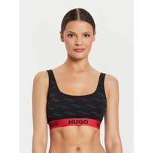 Hugo Kadın Desenli Halter Yaka Kolsuz Slim Fit Siyah-Kırmızı Spor Sütyen 50515190-965