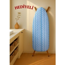 Feyza Design Mavi Zigzag Desenli Keçeli Battal Boy Xxl Pamuklu Yanmaz Ütü Kılıfı