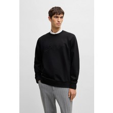 Boss Erkek Rahat Kesim Yuvarlak Yaka Kısa Kollu %100 Pamuklu Siyah Sweatshirt 50531310-001