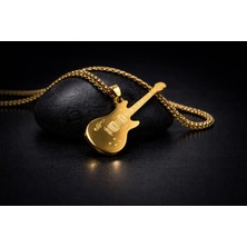 Müzik Temalı Tasarım Altın Renk Gitar Kolye – Çelik Gitar Kolye