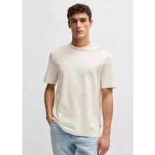 Boss Erkek Yuvarlak Yaka Kısa Kollu Pamuklu Desenli Bej T-Shirt 50536757-131