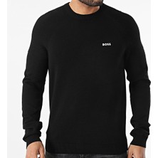 Boss Erkek Marka Logolu Uzun Kollu Slim Fit Siyah Kazak 50528739-001
