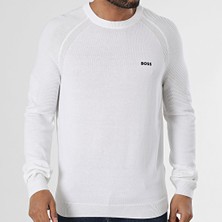 Boss Erkek Marka Logolu Uzun Kollu Slim Fit Beyaz Kazak 50528739-100
