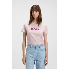 Boss Kadın Marka Logolu Kısa Kol Yuvarlak Yaka Pembe T-Shirt 50501139-562