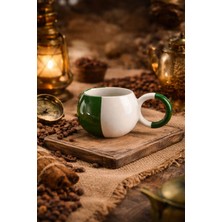 Mug Yeşil Beyaz Yatay Double Türk Kahvesi Seramik Kupa Fincan Bardak