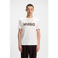 Hugo Erkek Normal Kalıp %100 Pamuklu Dokulu Logo Desenli Kısa Kollu Beyaz T-Shirt 50542737-102