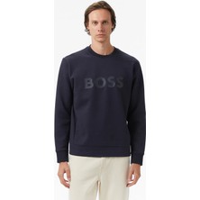 Boss Erkek Regular Fit Ribanalı Yuvarlak Yakalı Esnek Pamuklu Logo Kabartmalı Lacivert Sweatshirt 50506119-402
