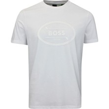 Erkek Boss Yazılı Kısa Kollu Bisiklet Yaka Beyaz T-Shirt 50537825-100