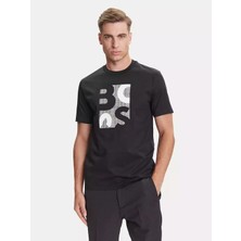 Boss Erkek Regular Fit Yuvarlak Yakalı Logo Baskılı Pamuklu Kısa Kollu Siyah T-Shirt 50543901-001