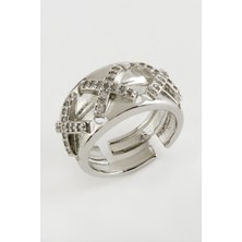 Nacario Çarpı Taşlı Metal Yüzük