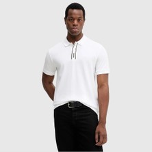 Boss Erkek Normal Kalıp Pamuklu Kısa Kollu Logo Çizgili Beyaz Polo Yaka T-Shirt 50549362-100