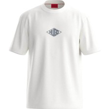 Erkek Kısa Kol Bisiklet Yaka Gögüs Ortası ve Sırt Bölümü Hugo Yazılı Beyaz T-Shirt 50534951-102