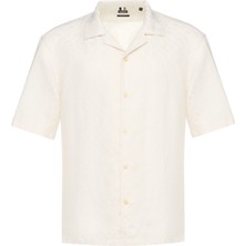 Boss Erkek Rahat Kalıp Monogram Logolu Kısa Kollu Krem Gömlek 50539650-311