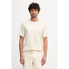 Boss Erkek Rahat Kalıp Yuvarlak Yakalı Pamuklu Baskılı Kısa Kollu Ekru T-Shirt 50549282-131