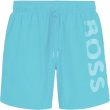 Boss Erkek Logolu Beli Lastikli Yüksek Bel Slim Fit Mavi Mayo 50515296-442