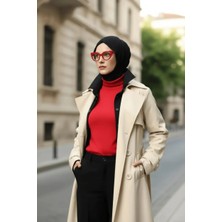 By Özlem Yazan Su Geçirmez Kruvaze Yaka Kemerli Düğmeli Apoletli Trençkot