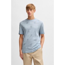 Boss Erkek Regular Fit Yuvarlak Yaka Monogram Logo Işlemeli %100 Pamuklu Kısa Kollu Mavi T-Shirt 50532753-454