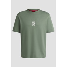 Hugo Erkek Relaxed Fit Arkası Yığılmış Duman Desenli Pamuklu Kısa Kollu Yeşil T-Shirt 50530434-343