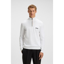 Boss Erkek Normal Kalıp Su Tutmayan Pamuk Karışımlı Yarım Fermuarlı Beyaz Kazak 50541953-100