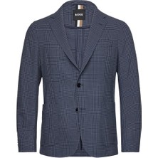 Boss Erkek Slim Fit Çentikli Yaka Çizgi Desenli Yünlü Mavi Ceket 50535015-425