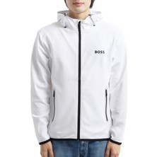 Boss Erkek Normal Kalıp Lastikli Kapüşonlu Hızlı Kuruyan Esnek Kumaş Uzun Kollu Beyaz Sweatshirt 50542948-100