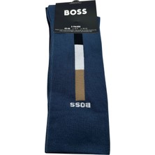 Erkek Esnek Pamuklu Ikonik Boss Şerit Çizgi Detaylı Lacivert Çorap 50531084-425