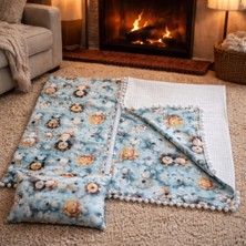 SerSev 3D Desenli %100 Pamuk Müslin & Pike  Bebek Battaniyesi, Yastık ve Tek Katlı Müslin Örtü Seti –  Aslan Fil Desen Ponponlu 3'lü Bebek Seti