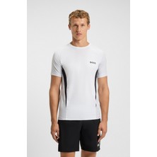 Boss Erkek Dar Kalıp Yuvarlak Yakalı Kontrast Detaylı Kısa Kollu Beyaz T-Shirt 50549511-100