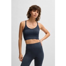 Hugo Kadın Slim Fit Dokuma Kumaş Desenli Askılı Lacivert Spor Sütyen 50534548-404