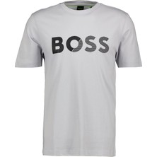 Boss Erkek %100 Pamuklu Logo Detaylı Bisiklet Yaka Kısa Kollu Gri T-Shirt 50530990-054