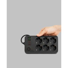 6 Lı Grup Priz Termal Korumalı USB Type-C Çoklu Priz 2 Metre Kablo - Lisinya