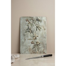 PremiumPort Rustik Cam Kesme Tahtası 25X35 Cm, Zeytin Dalı Desenli, Şık ve Dayanıklı
