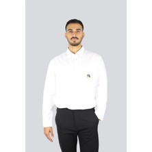 Boss Erkek %100 Pamuklu Logo Desenli Uzun Kollu Beyaz Gömlek 50545572-100