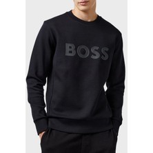 Boss Erkek Regular Fit Ribanalı Yuvarlak Yakalı Esnek Pamuklu Logo Kabartmalı Siyah Sweatshirt 50506119-001
