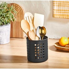 PremiumPort Siyah Silindir Tasarımlı Tezgah Üstü Kaşıklık ve Düzenleyici