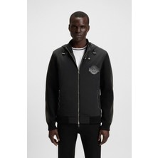 Boss Erkek Normal Kalıp Kapüşonlu Yaka Kabarma Desenli Uzun Kollu Siyah Ceket 50543137-001