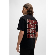 Hugo Erkek Bisiklet Yaka Kısa Kollu Büyü Arka Marka Logolu Siyah T-Shirt 50519714-001