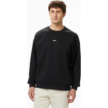 Boss Erkek Rahat Kalıp Pamuklu Yuvarlak Yakalı Uzun Kollu Siyah Sweatshirt 50558591-002