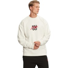 Hugo Erkek Pamuklu Uzun Kollu Çift Logolu Beyaz Sweatshirt 50521081-101