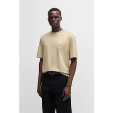 Boss Erkek Rahat Kesim Monogram Logolu Yuvarlak Yaka Kısa Kollu Bej1 T-Shirt 50533343-275