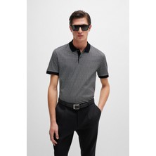 Boss Erkek Desenli Polo Yaka Marka Logolu Kısa Kol Siyah Polo Yaka T-Shirt 50518877-001