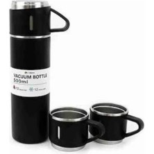 Termos Paslanmaz Çelik Termos Siyah Renk 3 Bardaklı Termos Seti - Lisinya