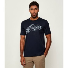 Boss Erkek Rahat Kalıp Yuvarlak Yakalı Pamuklu Baskılı Kısa Kollu Lacivert T-Shirt 50549282-404