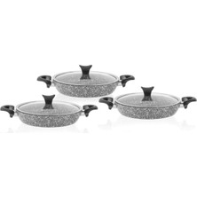 PremiumPort Ultra Granit 3'lü Omlet Seti Kapaklı Tava, Dayanıklı ve Şık Mutfak Gereci