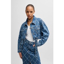 Hugo Kadın Logolu Gömlek Yaka  Standart Denim Mavi Ceket 50519905-978